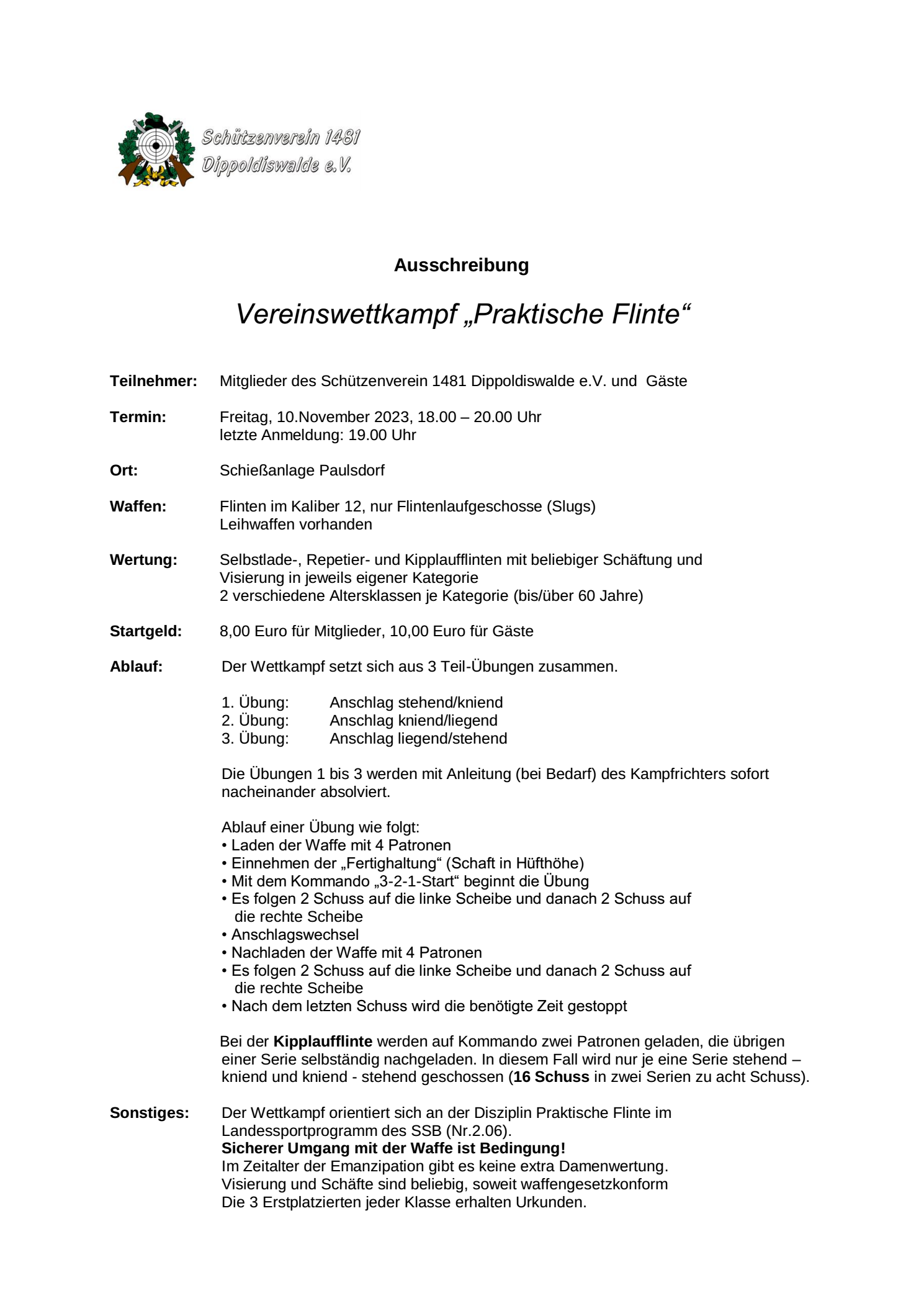 Ausschreibung VM Praktische Flinte
